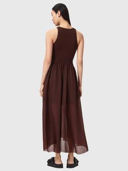 AllSaints Zenia Sleeveless Midi Dress containing LENZING™ ECOVERO™ Viscose, Bitter Brown - view 2, Bitter Brown