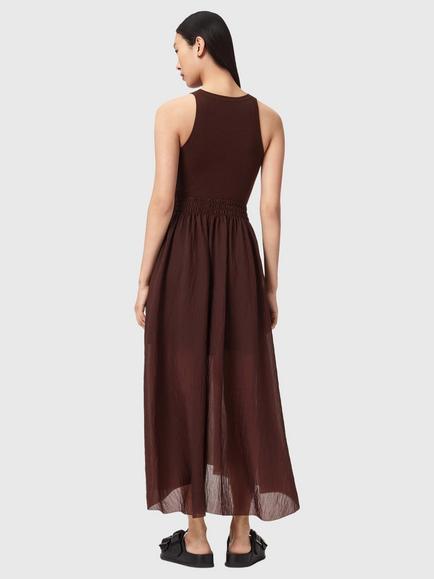 AllSaints Zenia Sleeveless Midi Dress containing LENZING™ ECOVERO™ Viscose, Bitter Brown - view 2, Bitter Brown