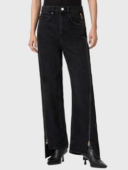 AllSaints Frankie Zip Wide Leg Jeans, Washed Black, Washed Black