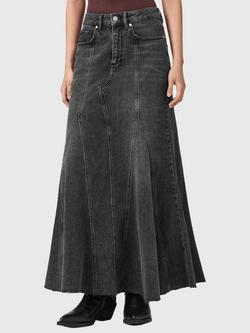 AllSaints Alma Godet Denim Skirt, Washed Black, Washed Black