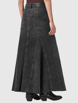 AllSaints Alma Godet Denim Skirt, Washed Black - view 2, Washed Black