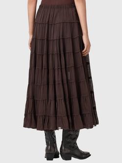 AllSaints Eva Ruffled Midi Skirt, Brown - view 2, Bottle Brown