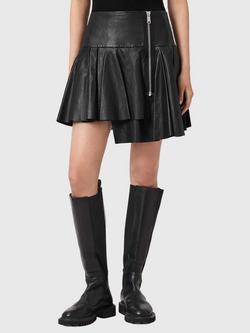 AllSaints Irina Lea Pure Leather Mini Skirt, Black, Black