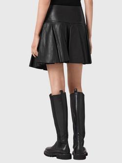 AllSaints Irina Lea Pure Leather Mini Skirt, Black - view 2, Black
