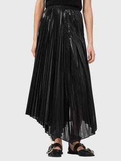 AllSaints Jax Pleated Asymmetric Skirt, Black, Black