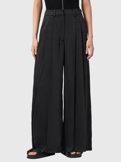 AllSaints Poppy Satin Wide Leg Trousers, Black, Black