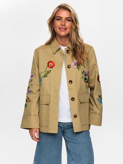 Numph Vivalli Embroidered Floral Jacket, Brown/Multi, Brown/Multi