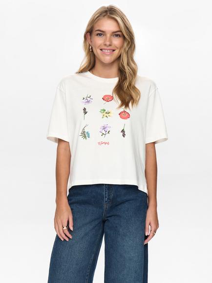 Numph Belisa Floral T-Shirt, Cloud Dancer, Cloud Dancer