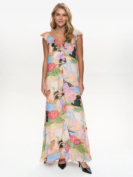 Numph Shailyn Floral Ruffle Maxi Dress, Multi, Multi
