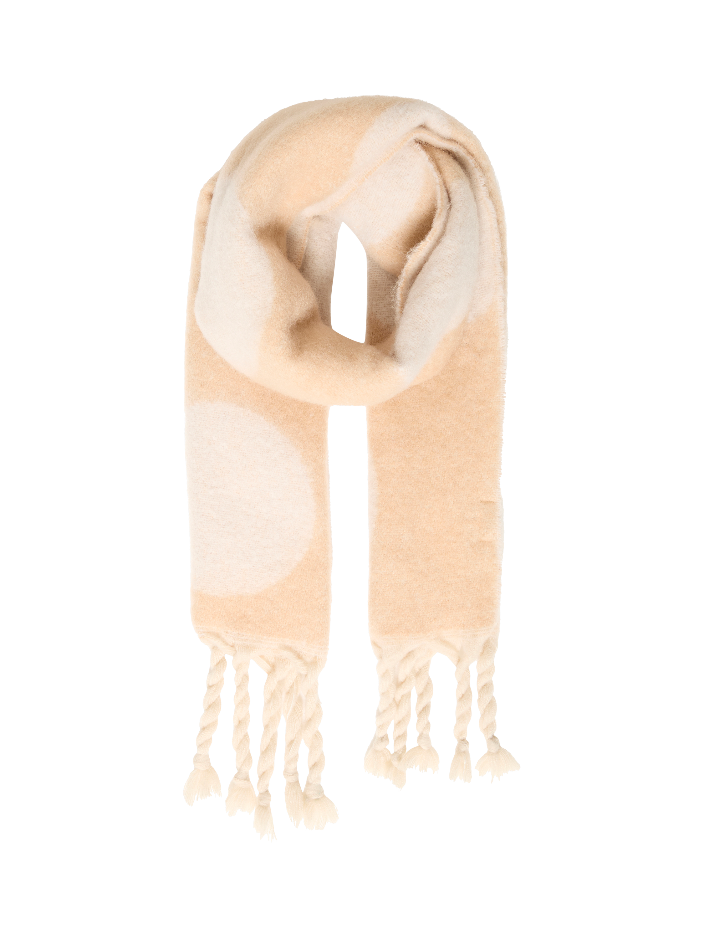 Product image 1 of 2, which shows ICHI Mie Spot Tassel Scarf, Safari, One Size