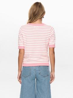 Numph Mari Stripe Short Sleeve Jumper, White/Pink - view 2, White/Pink