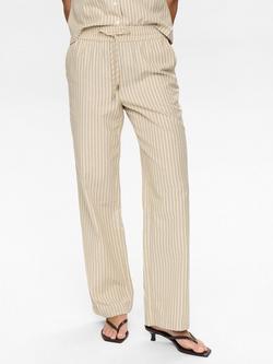 Numph Zally Stripe Trousers, Beige/White, Beige/White