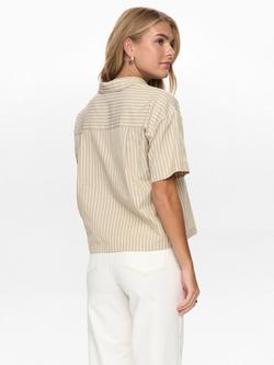 Numph Zally Stripe Short Sleeve Shirt, Beige/White - view 2, Beige/White