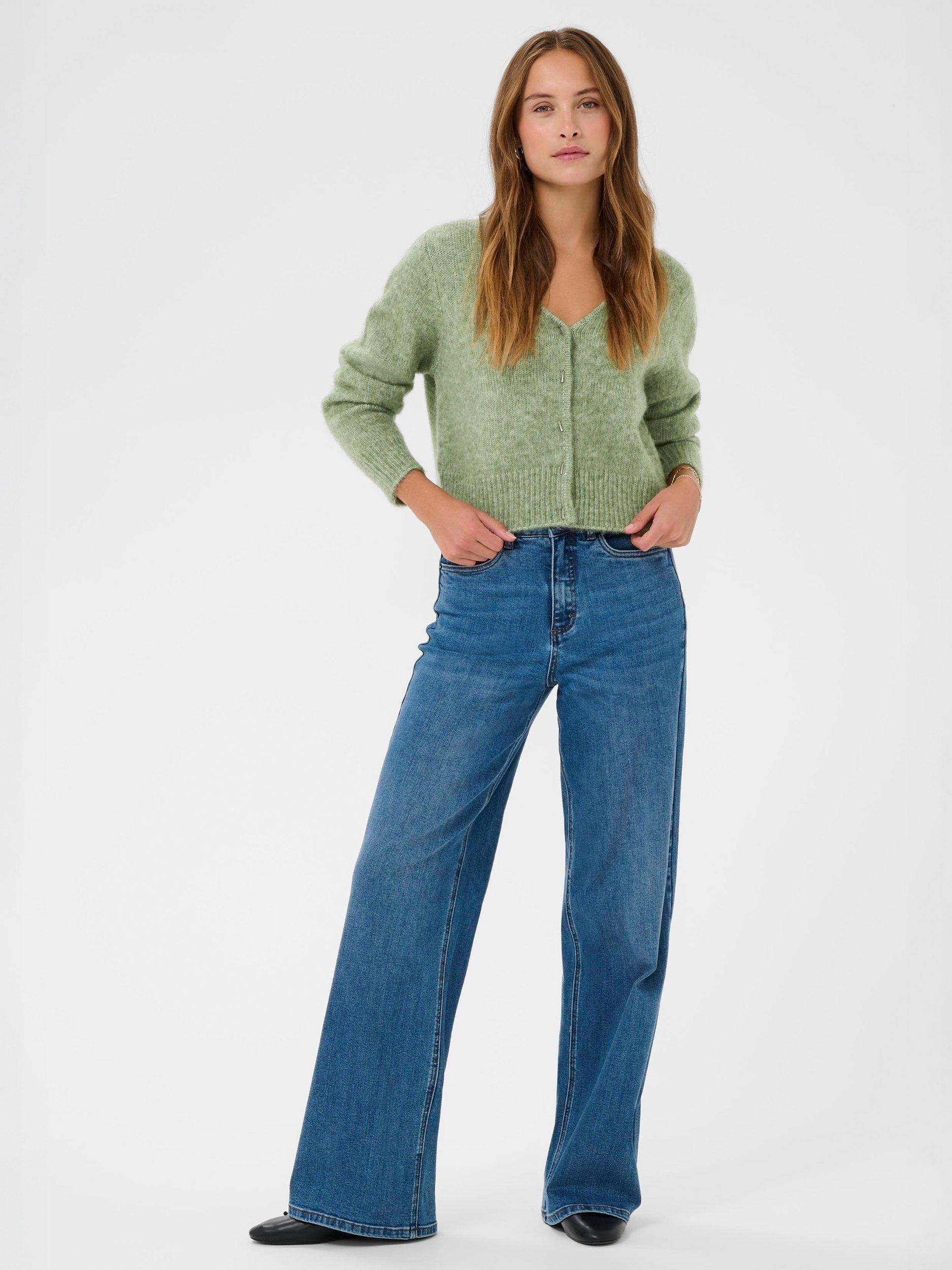 Product image 3 of 6, which shows KAFFE Melania V-Neck Cardigan, Green, XS