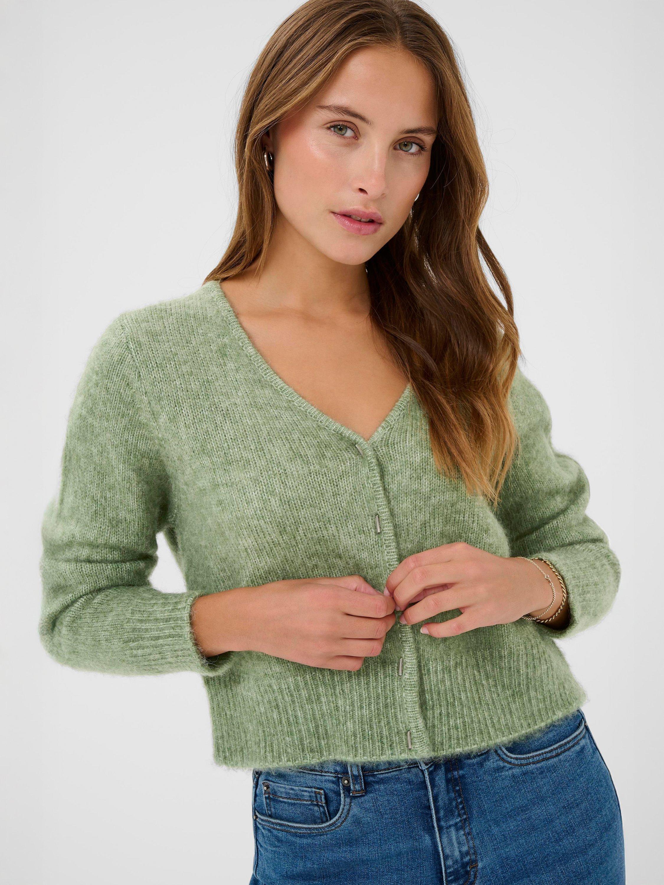 Product image 4 of 6, which shows KAFFE Melania V-Neck Cardigan, Green, XS
