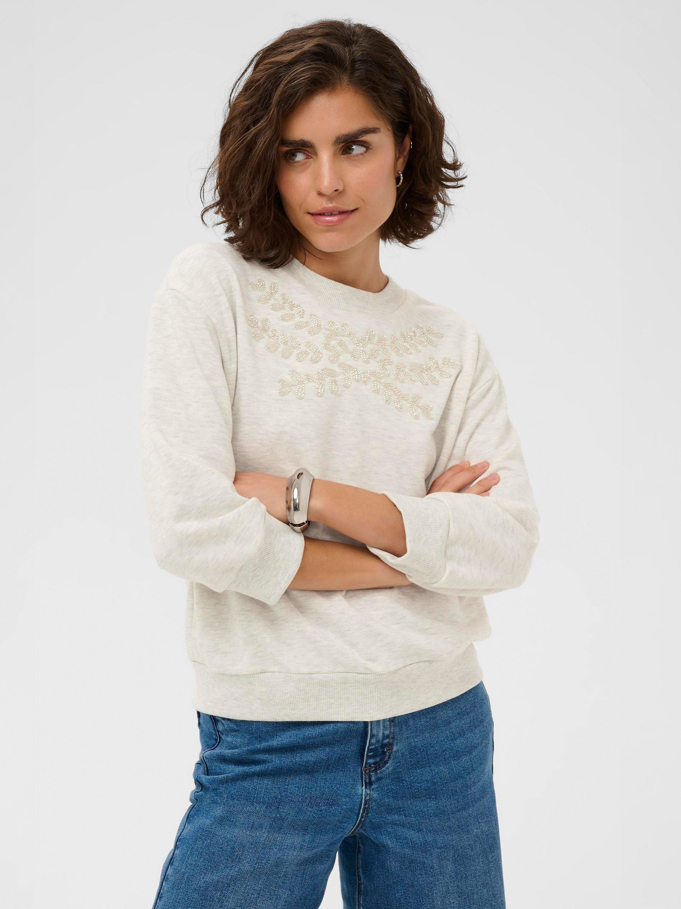 Product image 1 of 6, which shows KAFFE Daniela Embellished Sweatshirt, Light Grey, XS