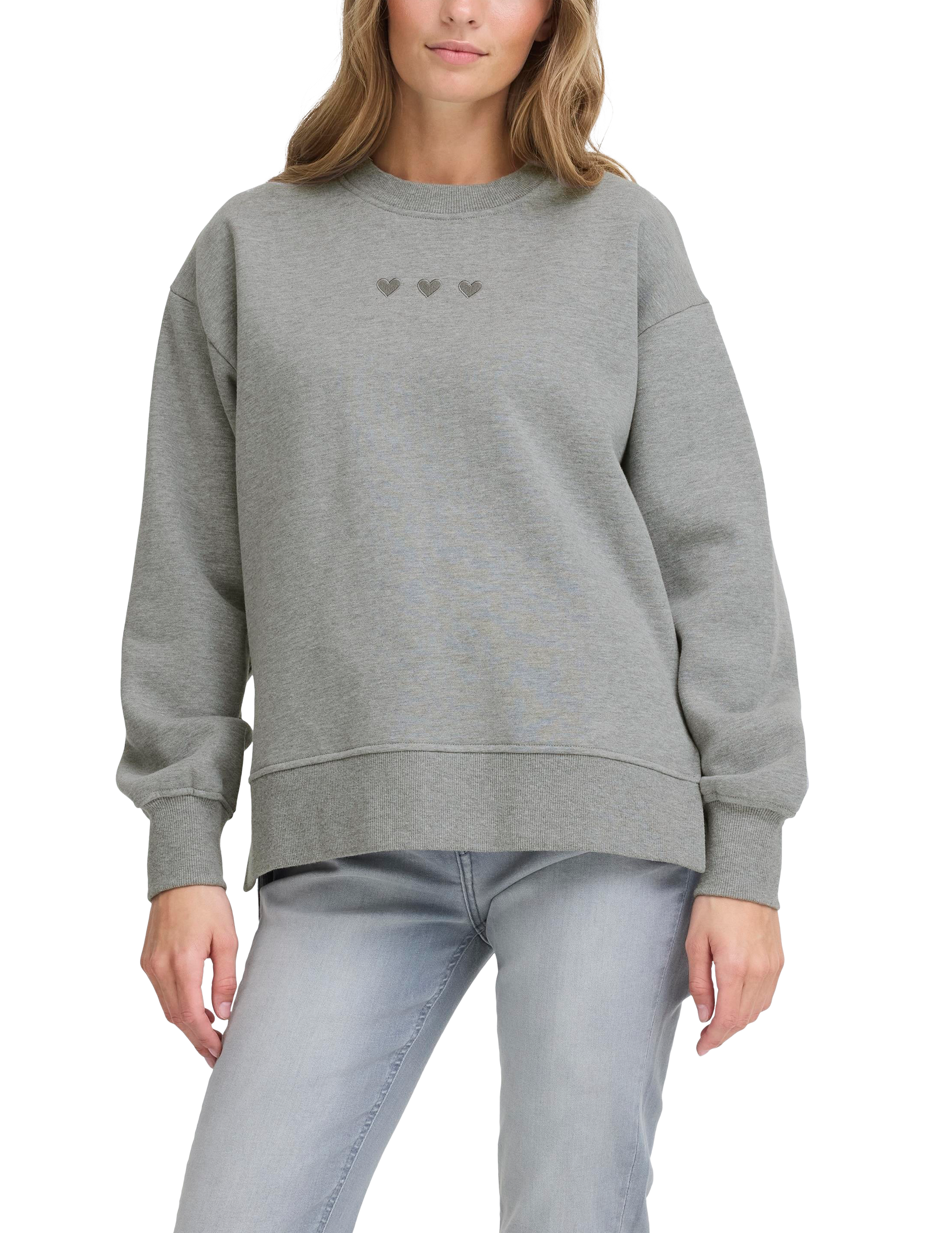 Product image 1 of 7, which shows ICHI Olinne Hearts Sweatshirt, Grey Melange, XS