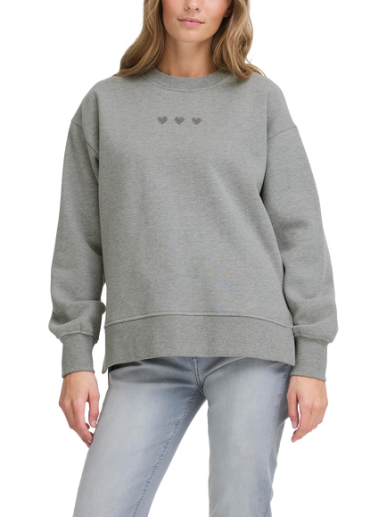 ICHI Olinne Hearts Sweatshirt, Grey Melange, Grey Melange