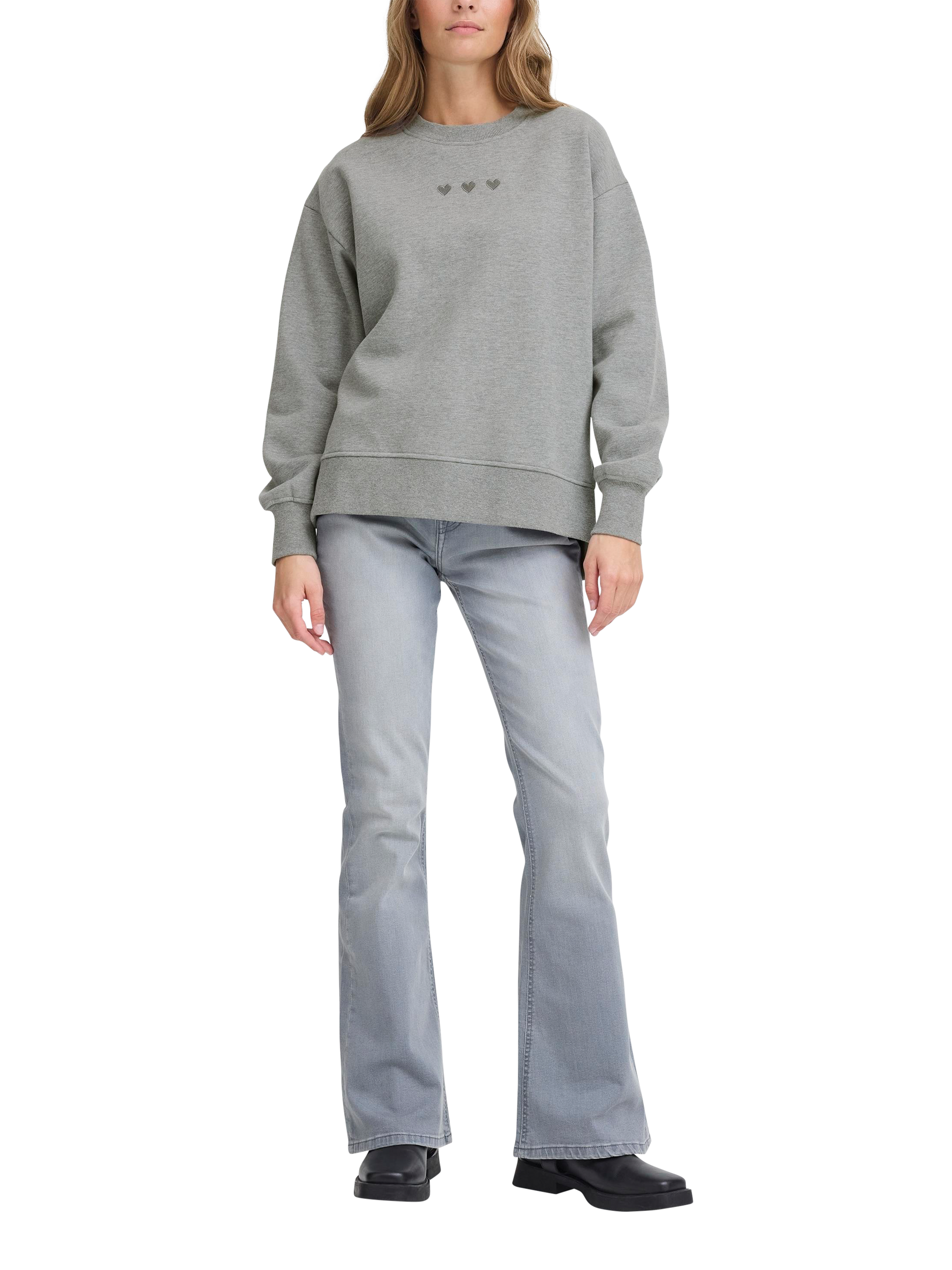 Product image 3 of 7, which shows ICHI Olinne Hearts Sweatshirt, Grey Melange, XS