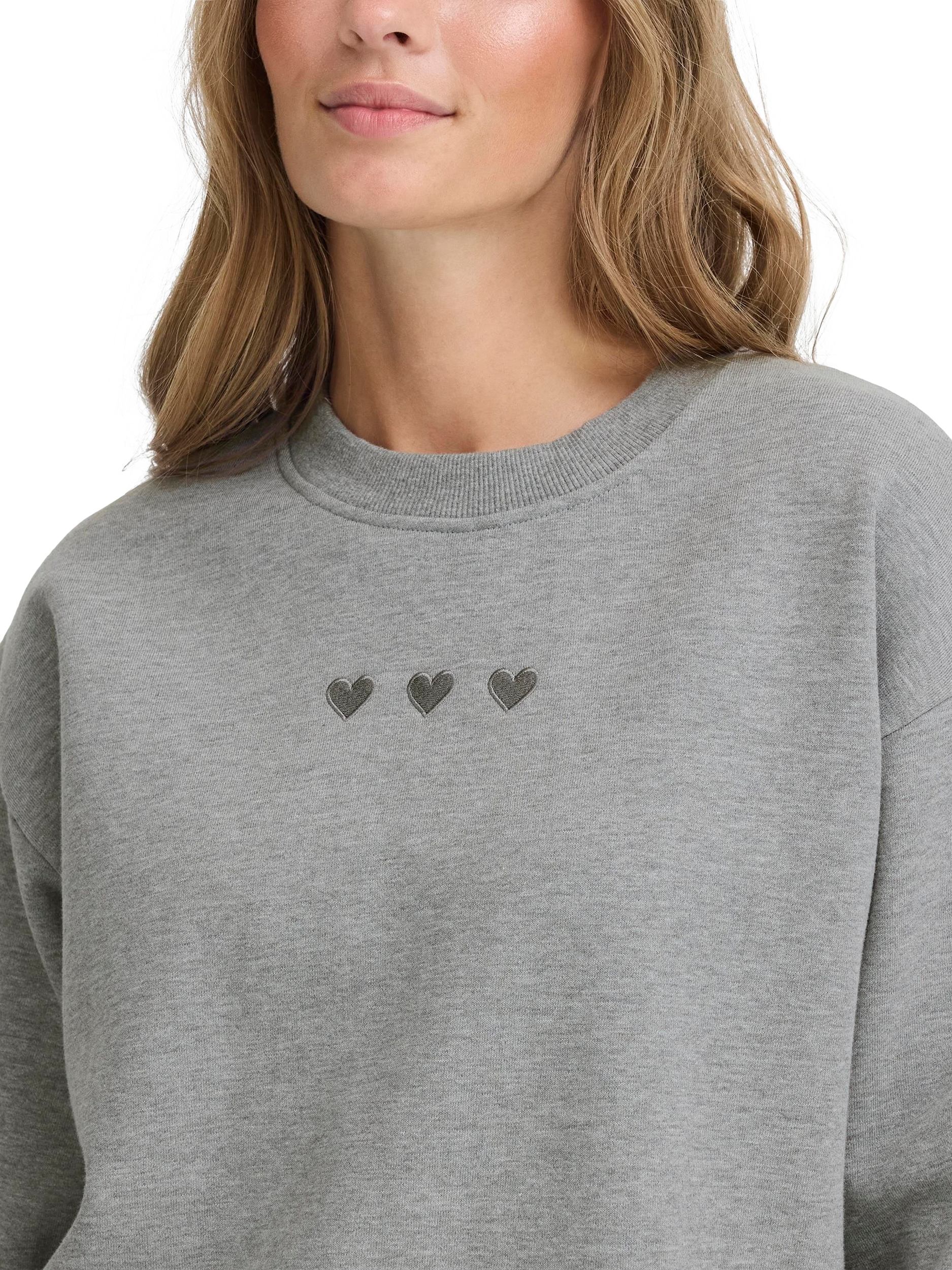 Product image 4 of 7, which shows ICHI Olinne Hearts Sweatshirt, Grey Melange, XS