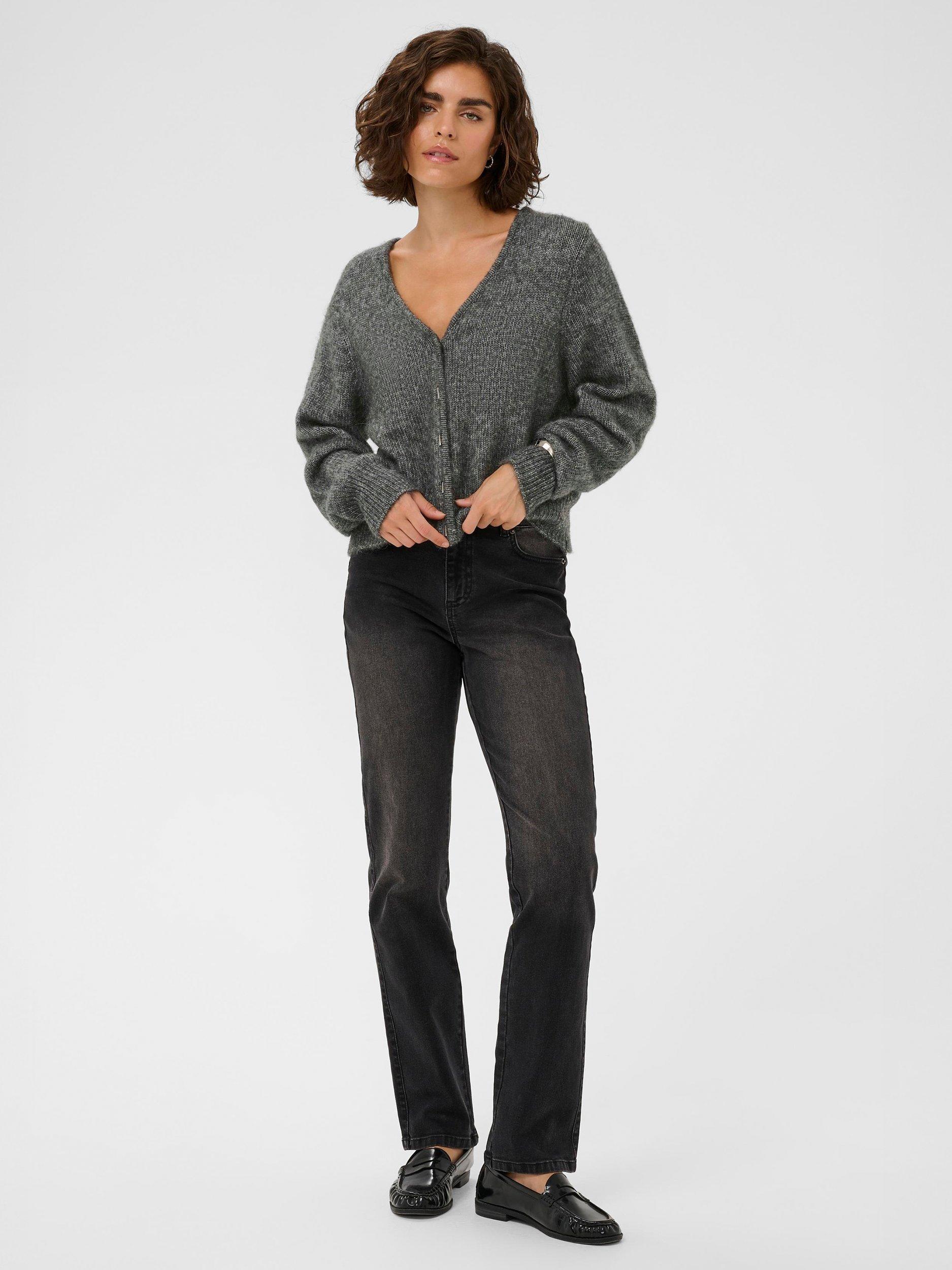 Product image 3 of 6, which shows KAFFE Melania V-Neck Cardigan, Dark Grey, XS