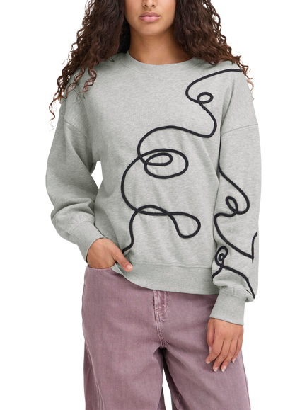 ICHI Kasura Swirl Jumper, Grey Melange/Black