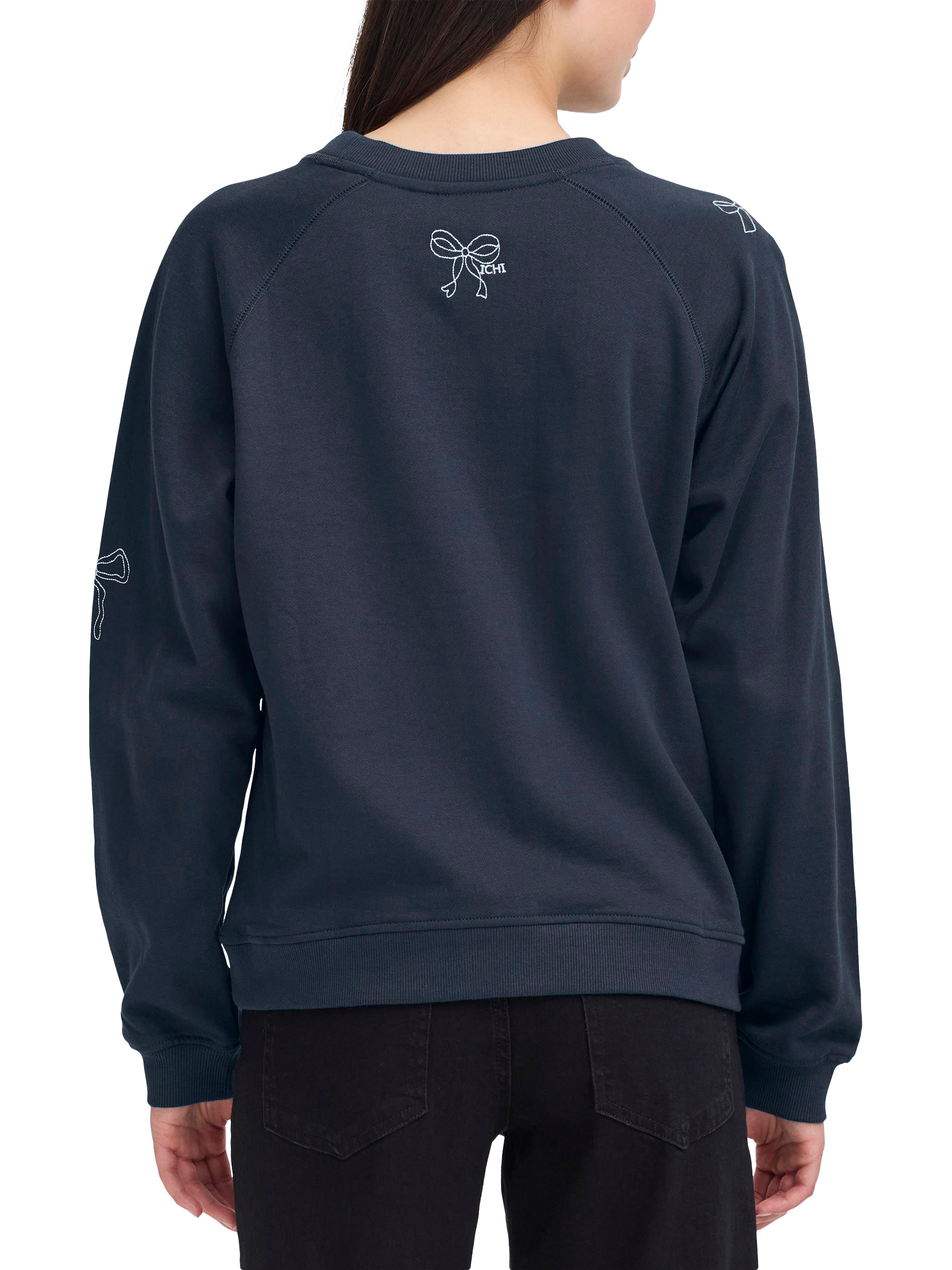 Product image 2 of 7, which shows ICHI Marrot Bows Sweatshirt, Total Eclipse, XS