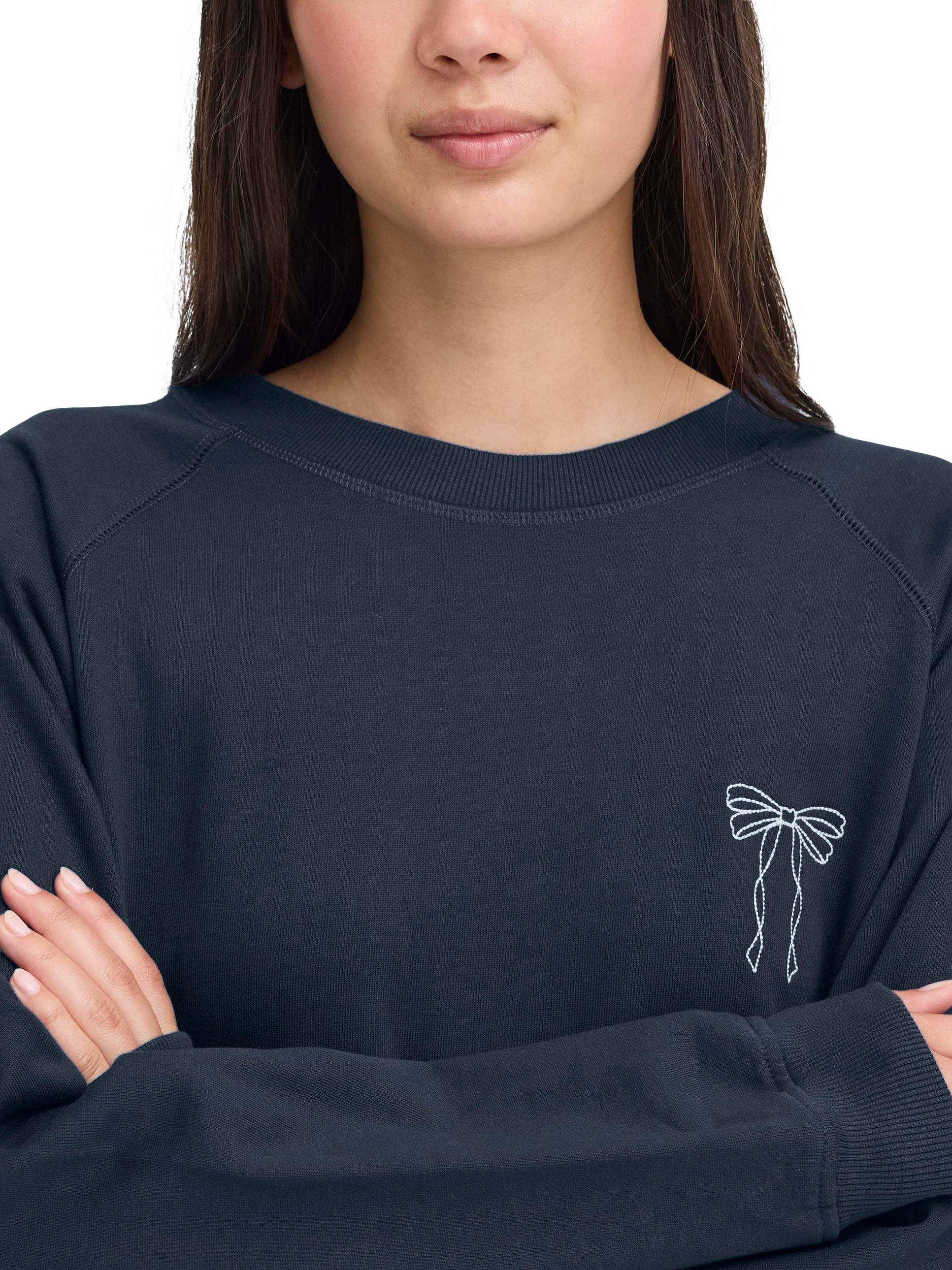 Product image 4 of 7, which shows ICHI Marrot Bows Sweatshirt, Total Eclipse, XS