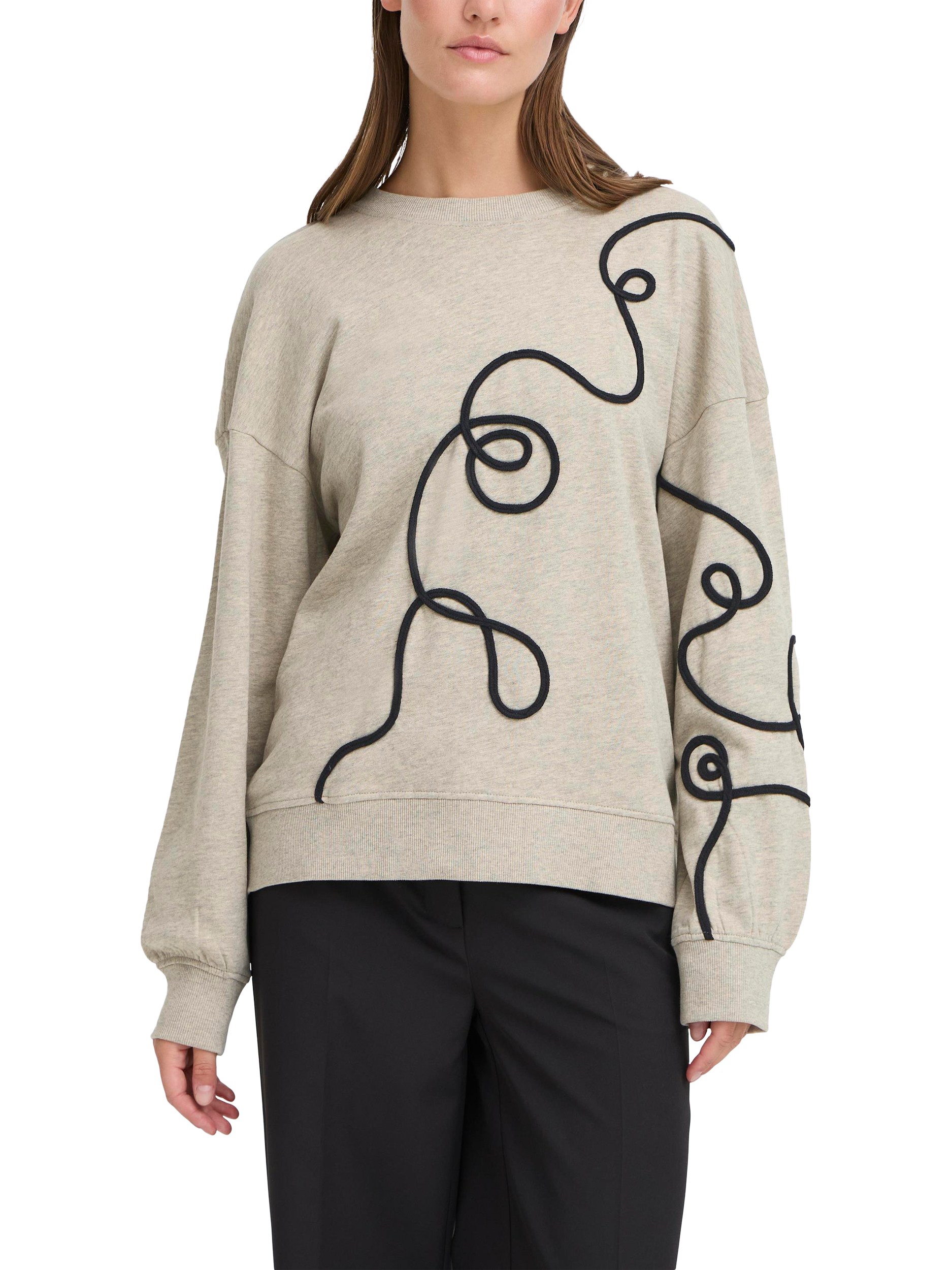 Product image 1 of 7, which shows ICHI Kasura Swirl Jumper, Oatmeal/Black, XS
