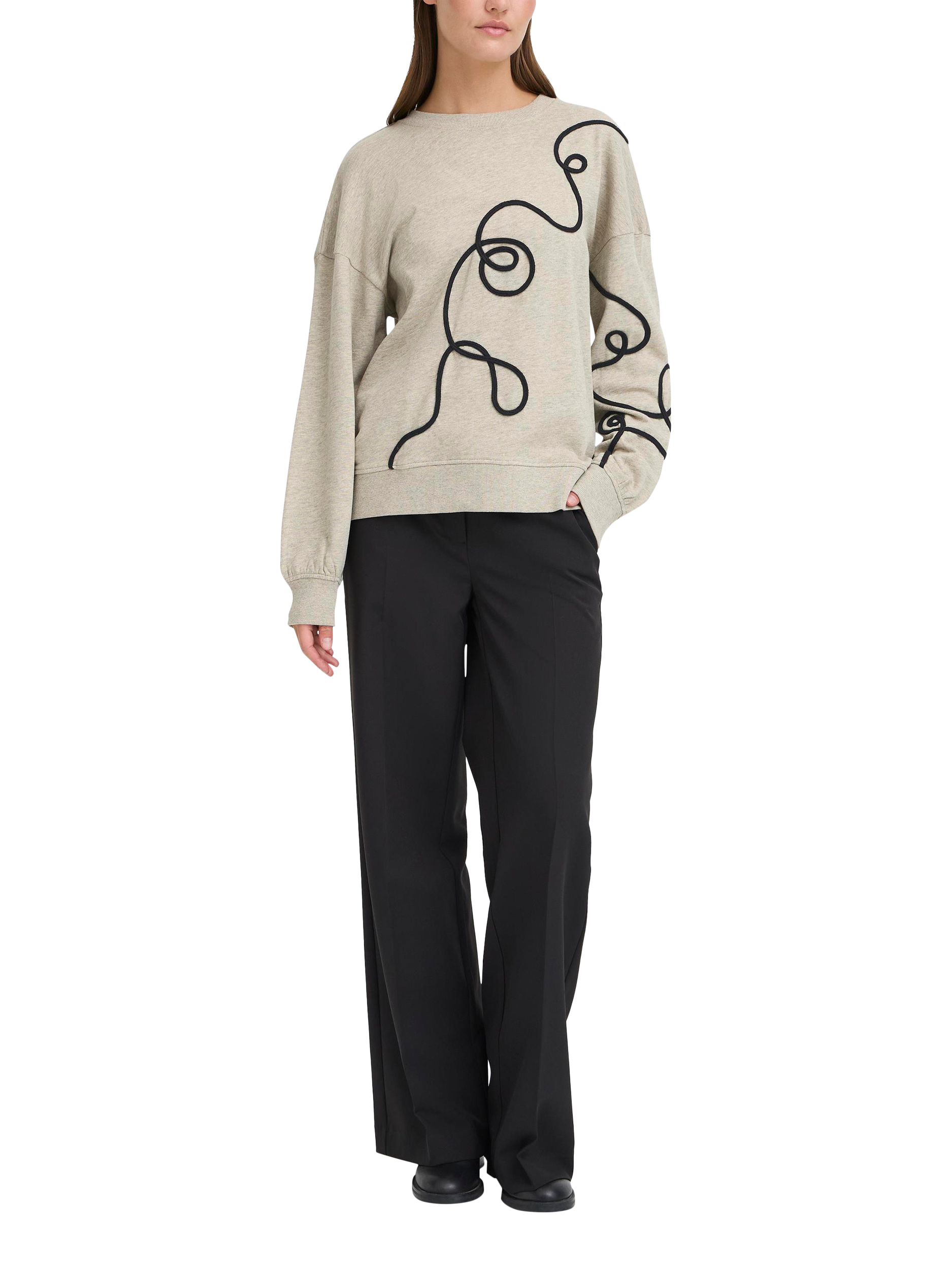 Product image 3 of 7, which shows ICHI Kasura Swirl Jumper, Oatmeal/Black, XS