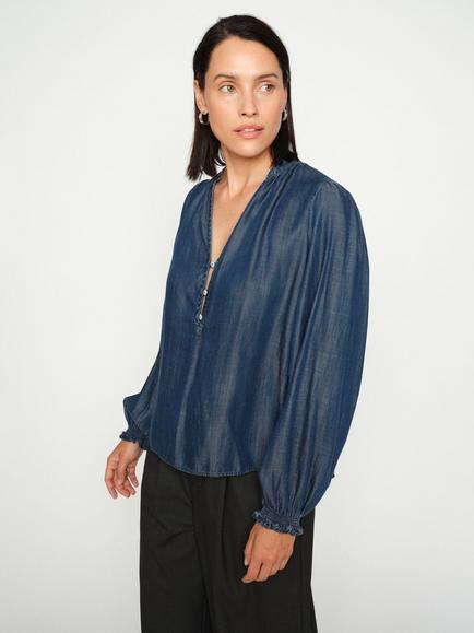 MOS MOSH Tazzin Ruffle Trim Top, Salute Navy, Salute Navy