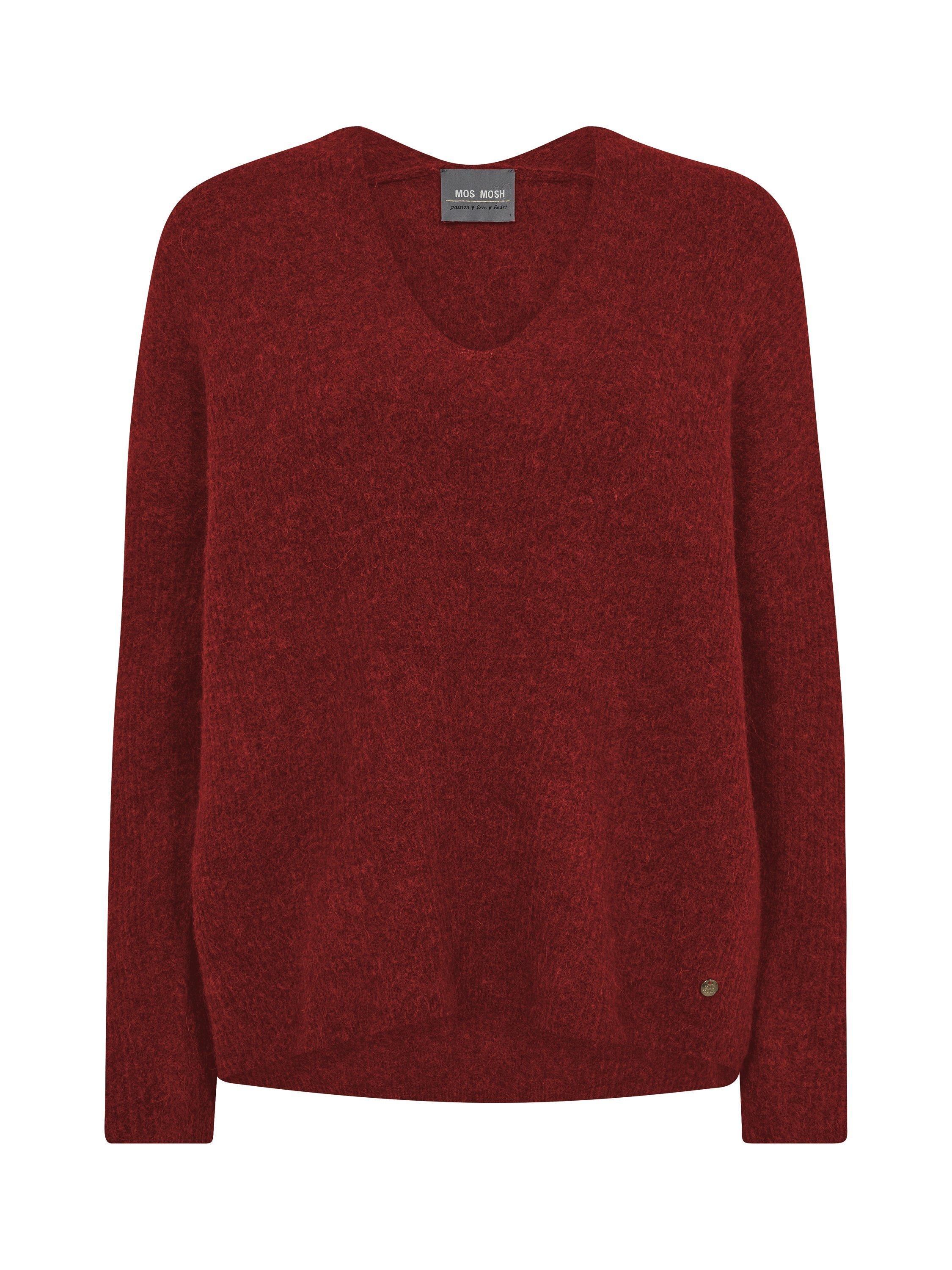 Product image 1 of 2, which shows MOS MOSH Thora V-Neck Wool Rich Jumper, Rhythmic Red, XS