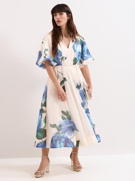 Phase Eight Adeline Floral Midi Dress, Cream, Cream