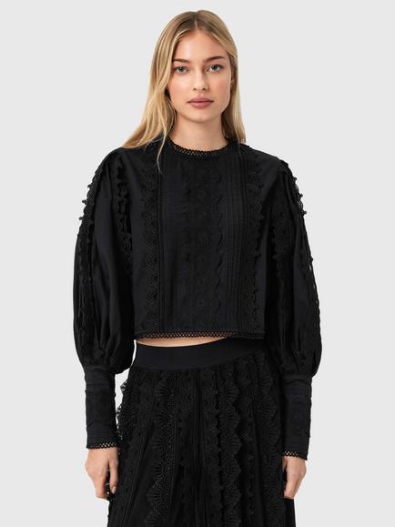 AllSaints Hart Lace Embroidered Top, Black, Black