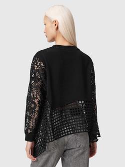 AllSaints Malorie Lace Long Sleeve Top, Black - view 2, Black