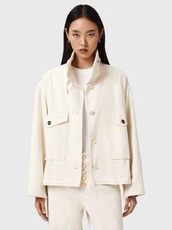 AllSaints Clay Funnel Neck Denim Jacket, White, White
