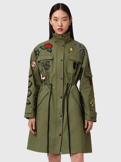 AllSaints Ariaa Emblems Parka, Green Khaki, Green Khaki
