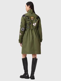 AllSaints Ariaa Emblems Parka, Green Khaki - view 2, Green Khaki