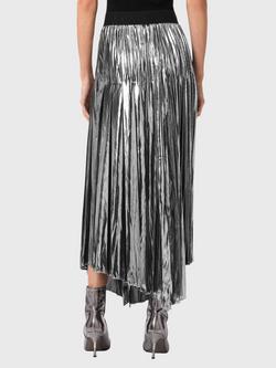AllSaints Jax Metallic Pleated Skirt, Silver - view 2, Silver