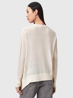 AllSaints Isla Asymmetric Hem Pure Wool Jumper, Chalk White - view 2, Chalk White