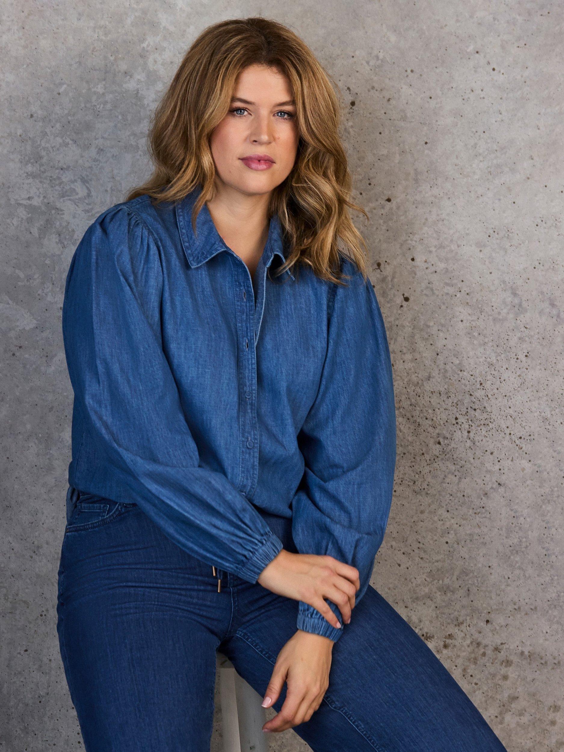 Product image 1 of 5, which shows Live Unlimited Long Sleeve Denim Shirt, Blue, 12