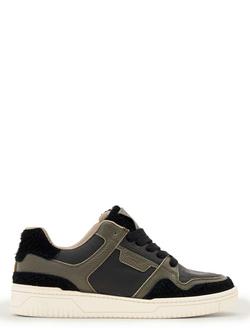 AllSaints Regan Plus Low Top Leather Trainers, Black/Sage Green
