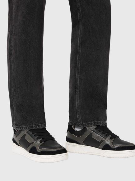 AllSaints Regan Plus Low Top Leather Trainers - view 2, Black/Sage Green
