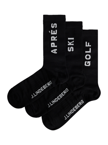 J.Lindeberg Cotton Blend Crew Socks, Pack of 3, Black, Black