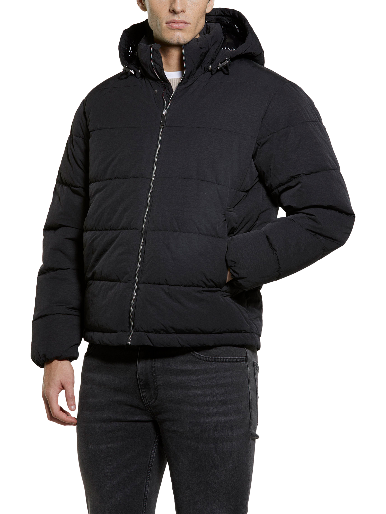 Product image 1 of 5, which shows SISLEY Hooded Down Puffer Jacket, Dark Grey, M