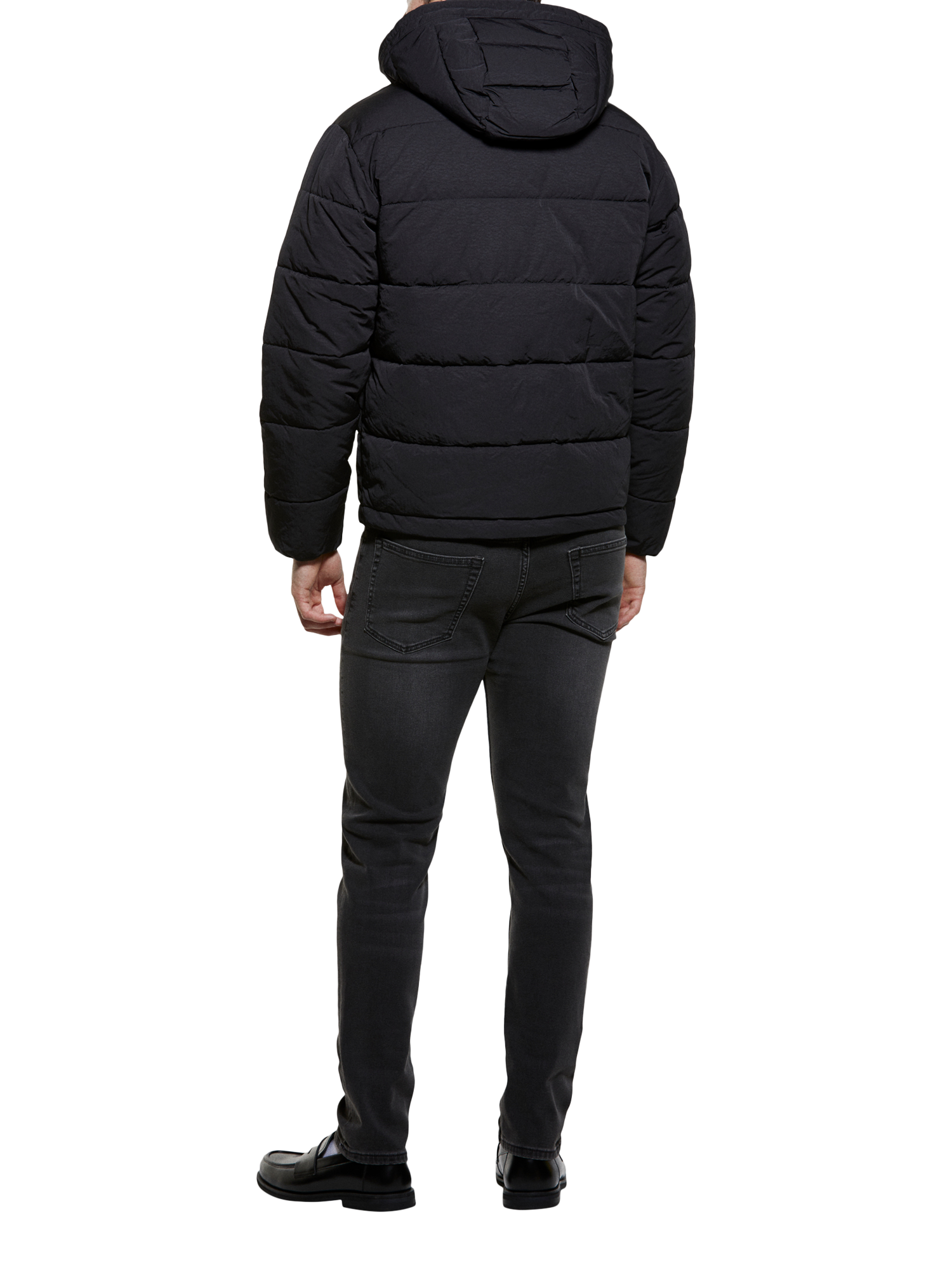 Product image 2 of 5, which shows SISLEY Hooded Down Puffer Jacket, Dark Grey, M