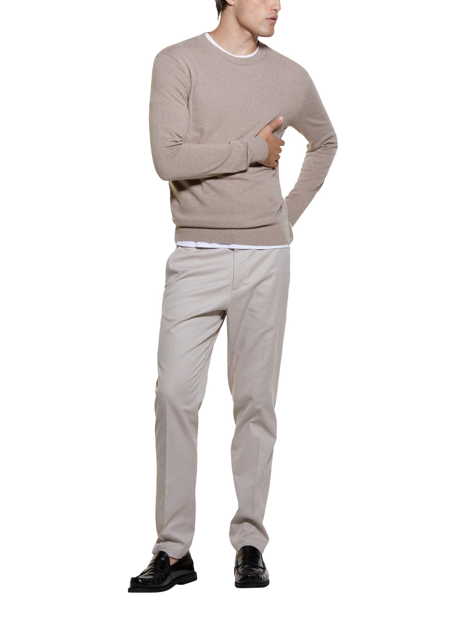 Product image 3 of 5, which shows SISLEY Wool Cashmere Blend Crew Neck Jumper, Beige, XL