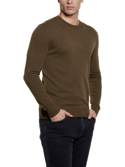 SISLEY Wool Cashmere Blend Crew Neck Jumper, Dark Brown