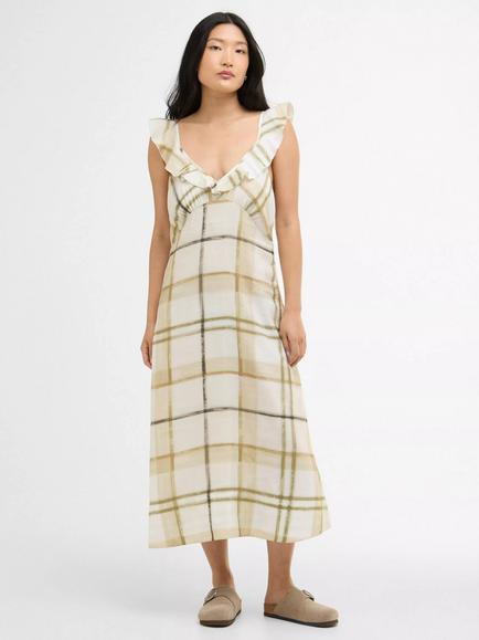 Barbour Gianna Tartan Midi Dress, Beige/Multi - view 2, Beige/Multi