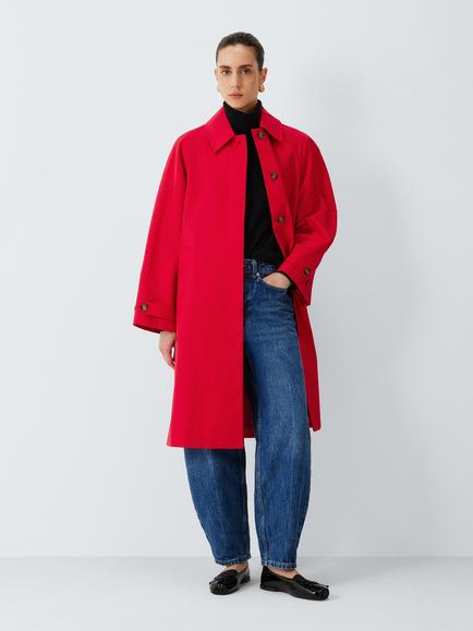 John Lewis Single Breasted Car Coat, Red, Red